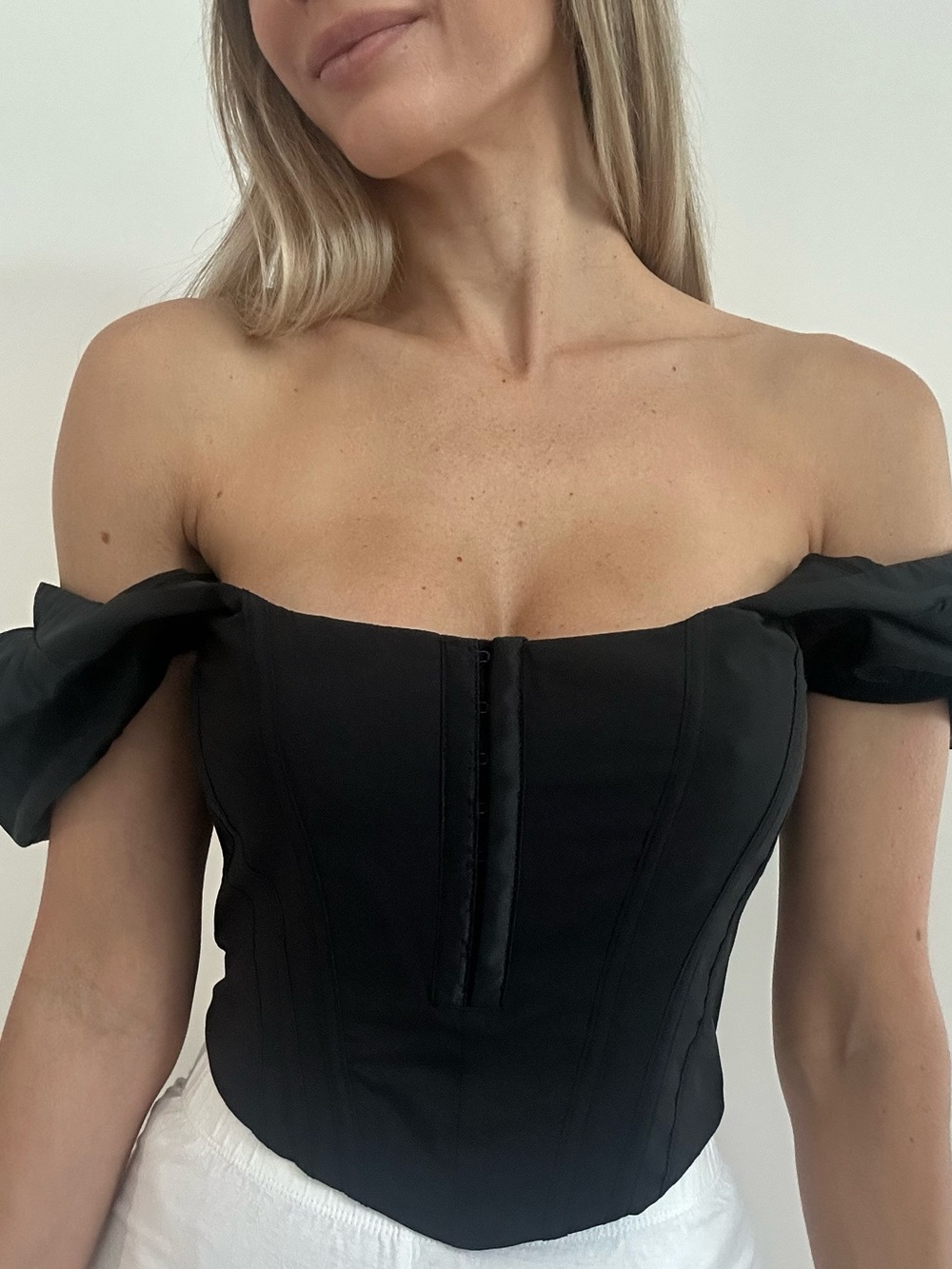 Tiger Mist Black Off-Shoulder Corset Crop Top